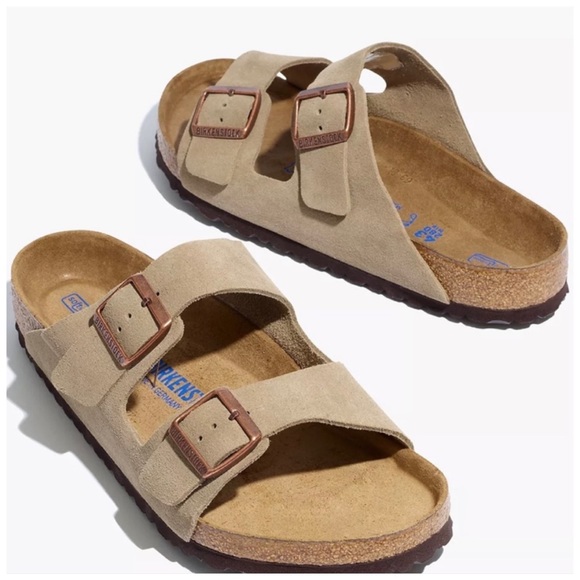 Birkenstock Shoes - Birkenstock Arizona Suede Soft Footbed In Taupe Size 41